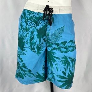 Beach Rays | Mens Palm Print Boardshort S Blue/Grn